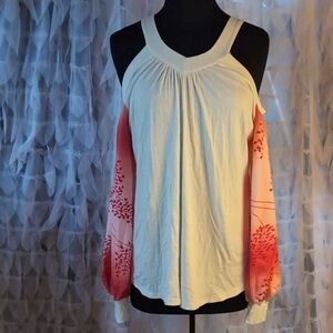 Harmony In Nature Cream and Pink Cold Shoulder Blouse